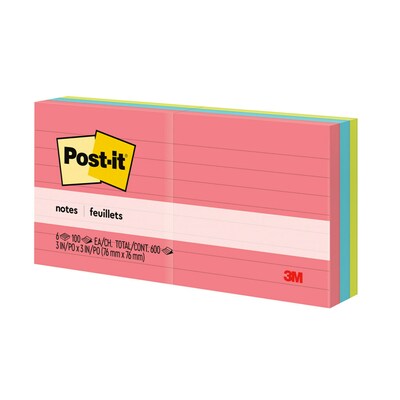 Post-it Notes, 3" x 3", Poptimistic Collection, Lined, 100 Sheets/Pad, 6 Pads/Pack (630-6AN)