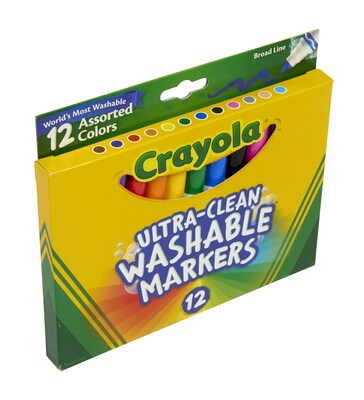 Crayola Ultra-Clean Washable Markers, Broad, Assorted Colors, 12/Box (58-7812)