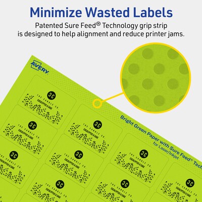 Avery Laser/Inkjet Multipurpose Rectangle Labels, 1.25" x 1.75", Bright Green, 1280/Pack (94226)