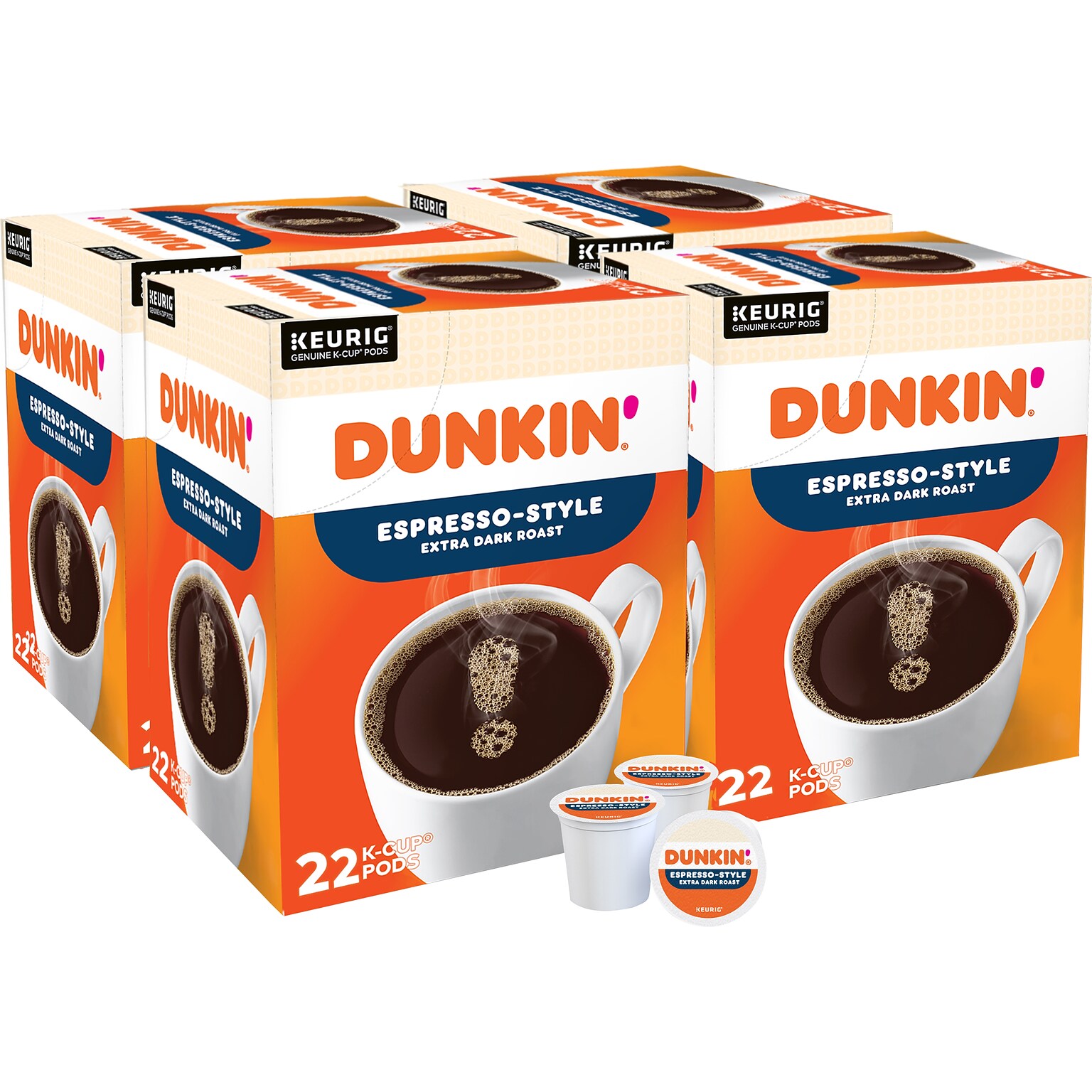 Dunkin' EspressoStyle Coffee Keurig® KCup® Pods, Extra Dark Roast, 88
