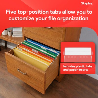 Staples Heavy Duty Reinforced Hanging File Folders, 1/5-Cut Tab, Legal Size, Assorted Colors, 25/Box (ST18657-CC)