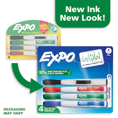 Expo Magnetic Dry Erase Markers, Fine Tip, Assorted Colors, 4/Pack (1944746)