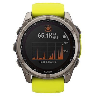 Garmin fenix 8 Multisport Sapphire Solar GPS Watch, 51-mm, Titanium Bezel with Amp Yellow/Graphite Band (010-02907-20)