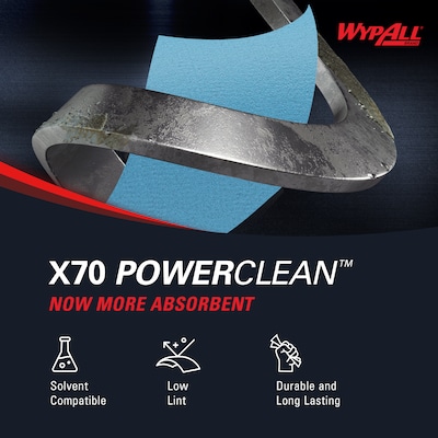 WypAll PowerClean X70 Cloths, 8.34" x 16.8", Blue, 96 Sheets/Box, 10 Boxes/Carton (41412)