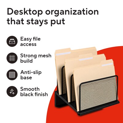 TRU RED™ 5-Compartment Metal Mesh File Organizer,  Matte Black (TR57554)