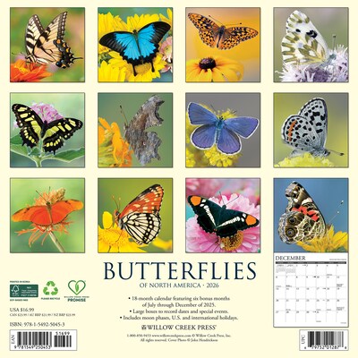 2026 Willow Creek Butterflies 12 x 12 Monthly Wall Calendar (50453)