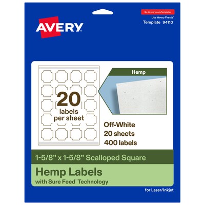 Avery Square Scalloped Laser/Inkjet Multipurpose Labels, 1-5/8 x 1-5/8, Off-White (400/Pack)