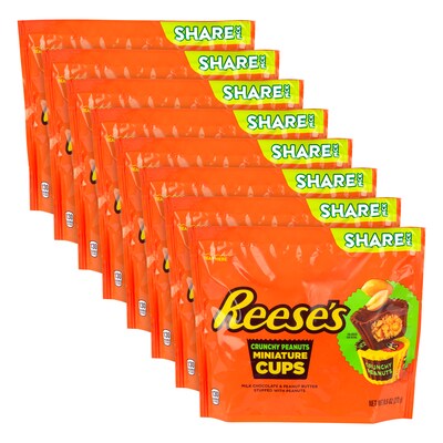 Reeses Crunchy Peanuts Miniature Peanut Butter Chocolate Cups Pouch, 9.6 oz, 8/Pack (220-02453)