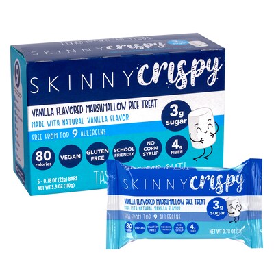Skinny Crispy Gluten Free Vanilla Marshmallow Rice Treat, 3.9 oz., 5 Bars/Box, 3 Boxes/Pack (600-04176)