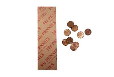CONTROLTEK 50¢ Penny Coin Wrapper, Kraft/Red, 1000/Box (560042)