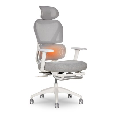 Sharper Image S-850 Heated Ergonomic Mesh Swivel Executive Massage Chair, Light Gray/White (60106-LGRYWHT)