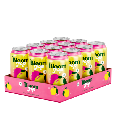 Bloom Pop Prebiotic Raspberry Lemonade Soda, Caffeine Free, 12 oz., 12 Cans/Carton (20040251)