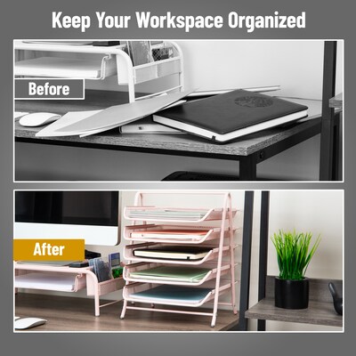Mind Reader 5-Tier Stackable Paper Desk Tray Organizer, Metal, Pink (5TPAPER-PNK)