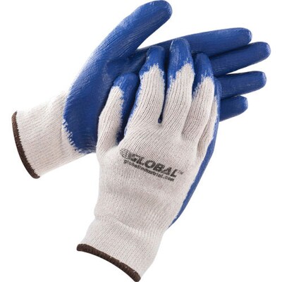 Global Industrial Latex Coated String Knit Work Gloves, Natural/Blue, Large, 12 Pairs (708355L)
