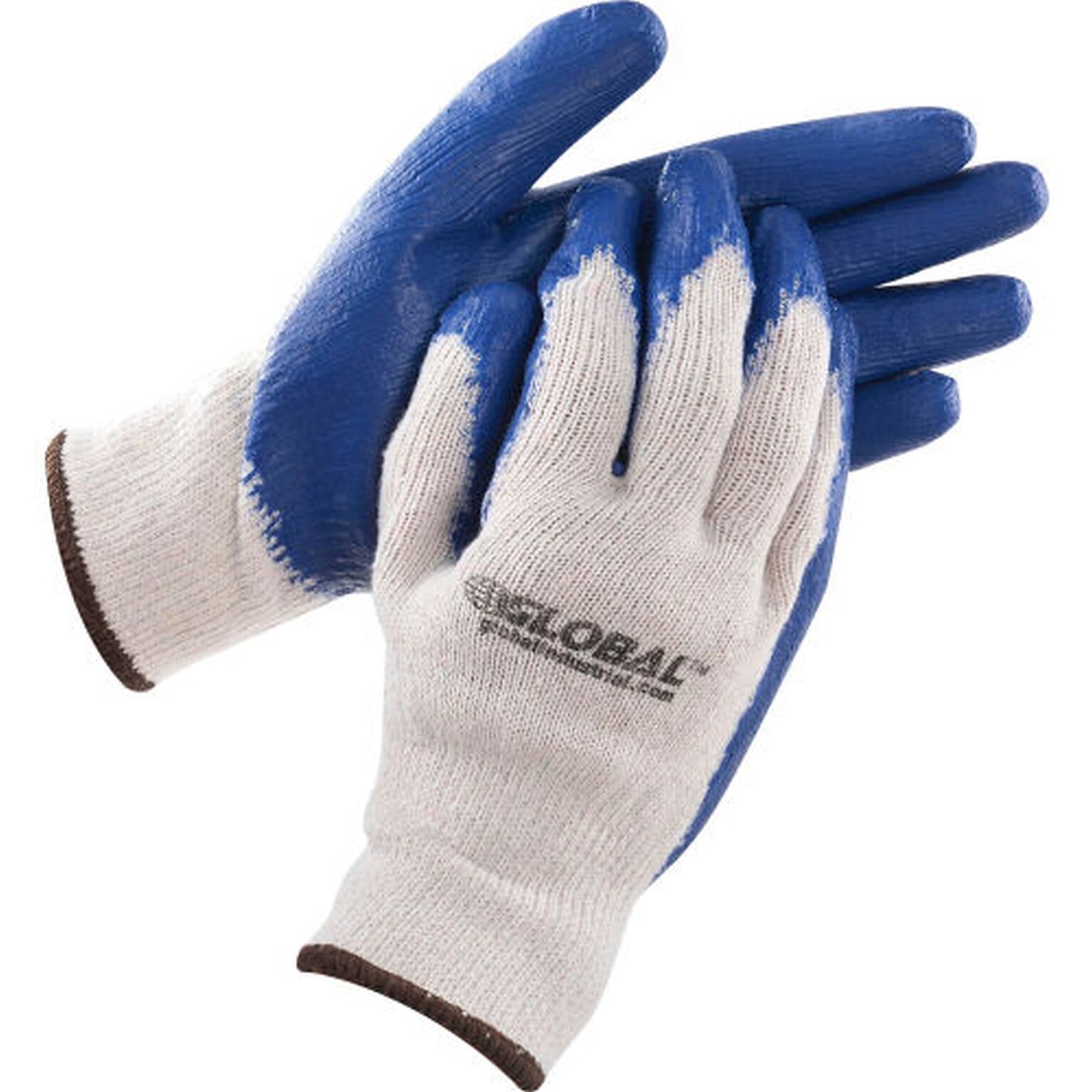 Global Industrial Latex Coated String Knit Work Gloves, Natural/Blue, Large, 12 Pairs (708355L)
