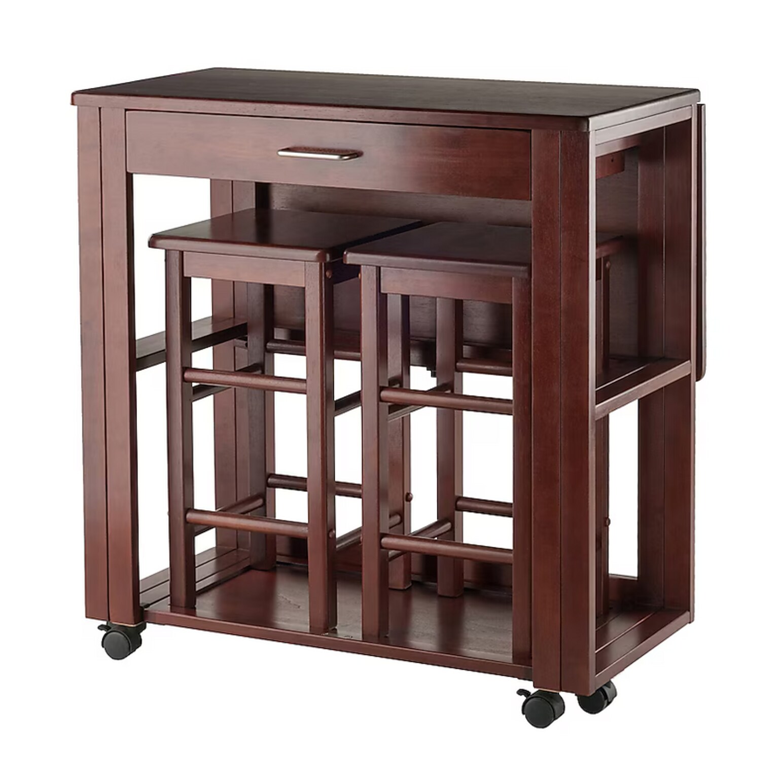 Winsome Fremont Space Saver Extendable Table with 2 Tuck-Away Stools, Walnut (94331)