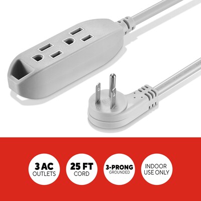 Staples TECH 25 Extension Cord, 3-Outlet, 16 AWG, Gray (ST22129-CC)