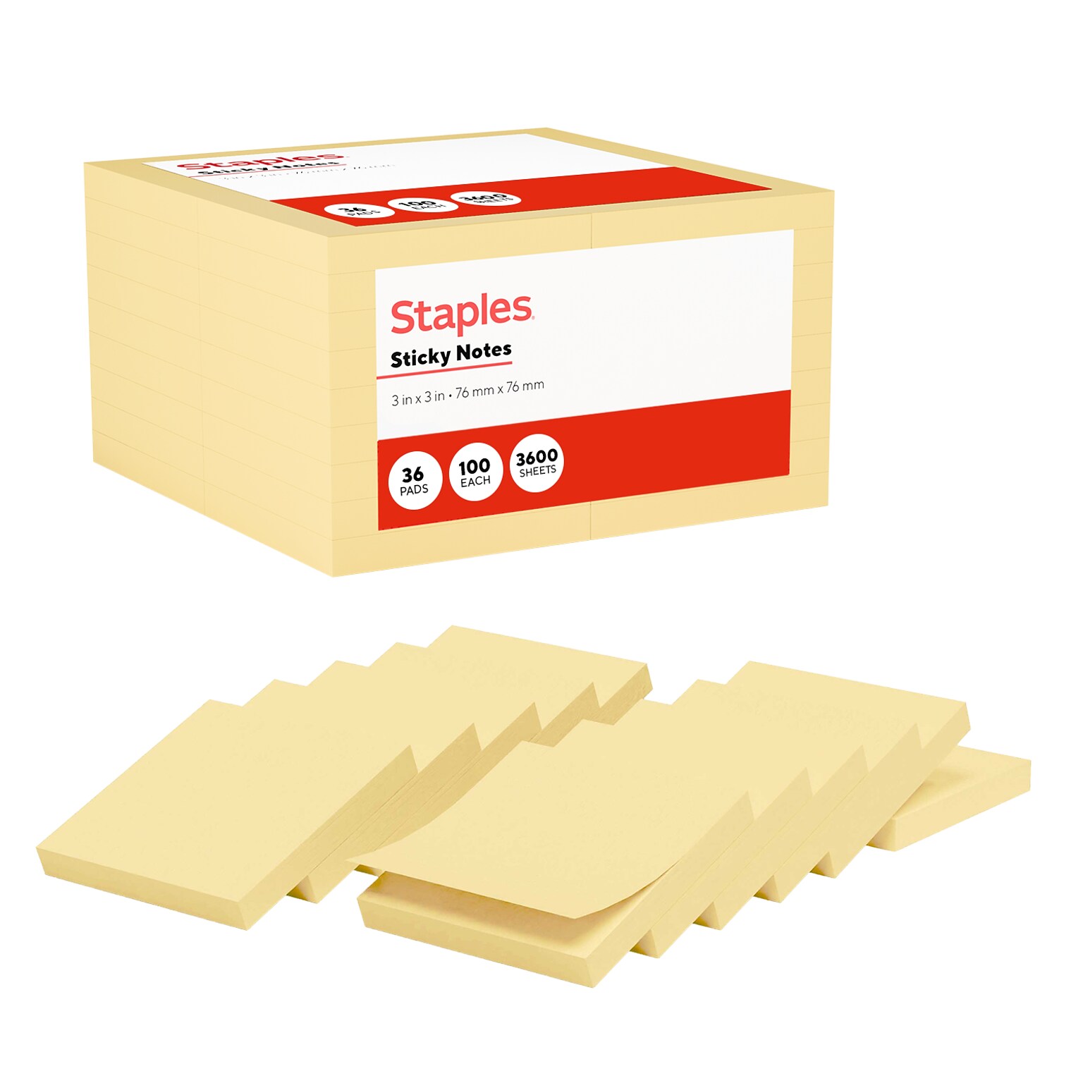 Staples Sticky Notes, 3 x 3, Sunshine Collection, 3600 Sheets – Standard Self-Stick Notes for Messages, Reminders & Planning