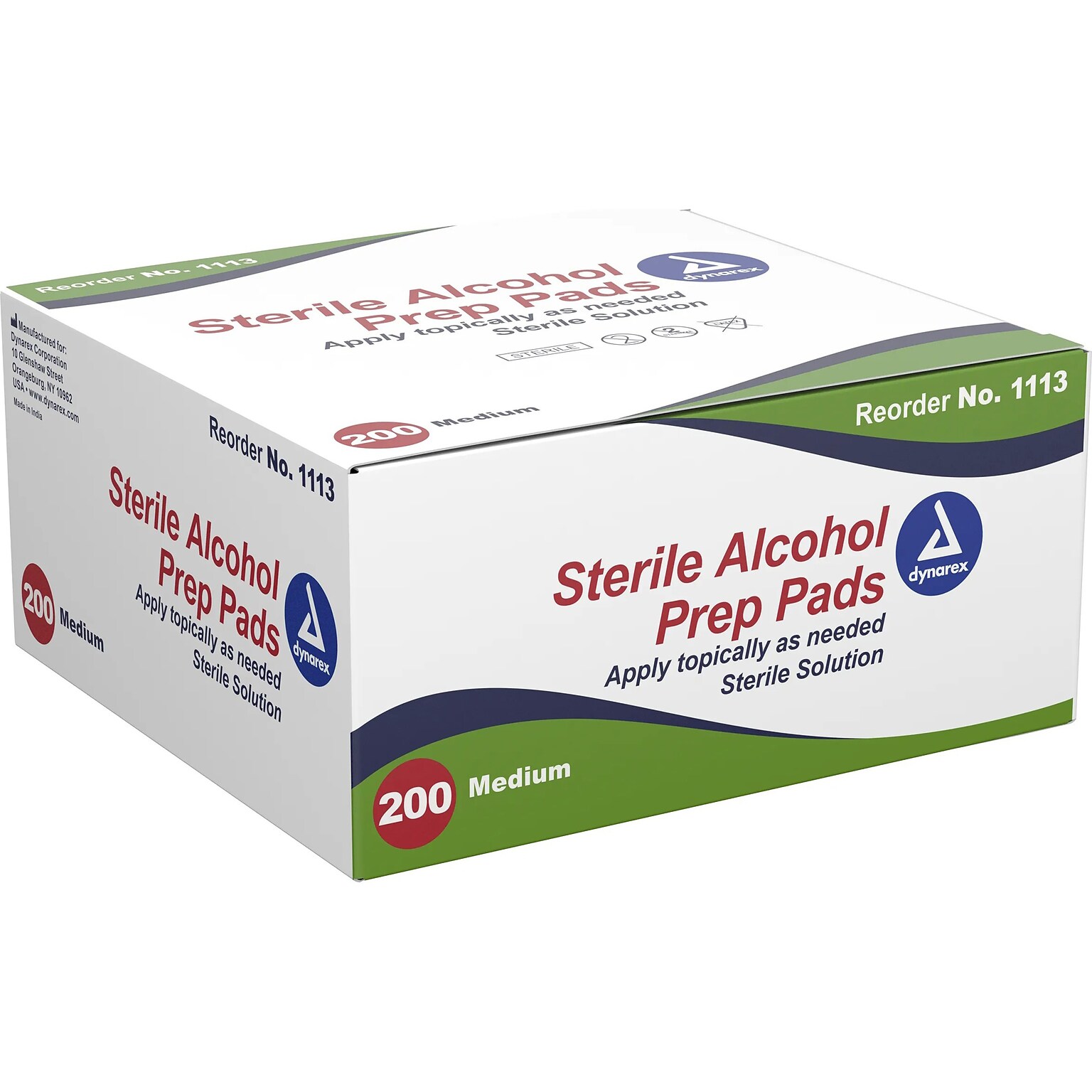 Dynarex 2.36 x 1.1 Alcohol Pads, 200 Pads/Box, 10 Boxes/Pack (1113)