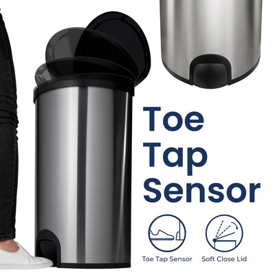 NineStars Stainless Steel Indoor Toe Tap Sensor Trash Can, 13.2 Gallons, Silver (TTT-50-19)