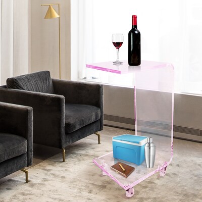 Designstyles Luxurious Acrylic C-Shaped Table on Wheels, Pink (DST-ACTPE)