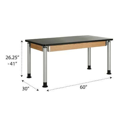 Diversified Woodcrafts Uplift! Hybrid ADA Rectangular Science Table, 60 x 30, Height Adjustable, Black/Oak (P8141K)