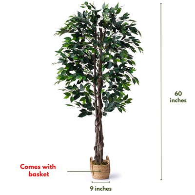 Forever Leaf 60" Artificial Ficus Silk Tree in Wicker Basket (FEV-FIWI60)