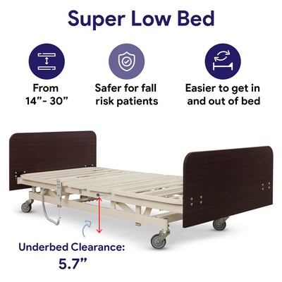 Medacure Super Low Electrical Bariatric Hospital Bed w/ 42" Foam Mattress, 8 Function Hand Pendant, Mahogany (MC-SLB42MH0KA)