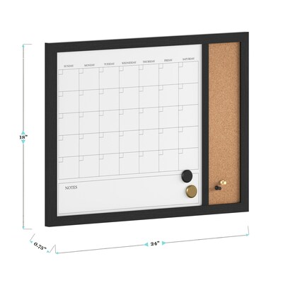 Martha Stewart Everette Magnetic Cork-Dry Erase Monthly Calendar Combo Set, Engineered Wood Frame, 24"x18" (BRPMCO4C14561BK)