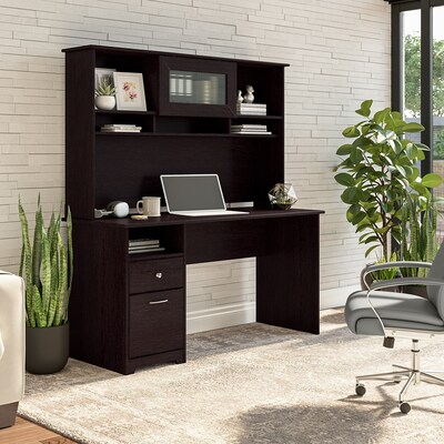 Bush Furniture Cabot 60"W Computer Desk with Hutch, Espresso Oak (CAB042EPO)