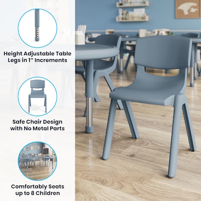 Flash Furniture Emmy Half Moon Activity Table Set, 65" x 35", Height Adjustable, Dusty Blue (YCX42MOONTBDTBE)