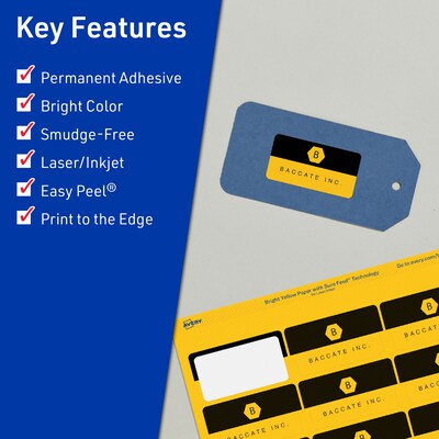 Avery Rectangle Laser/Inkjet Multipurpose Labels, 1 x 2-5/8, Bright Yellow (640/Box)