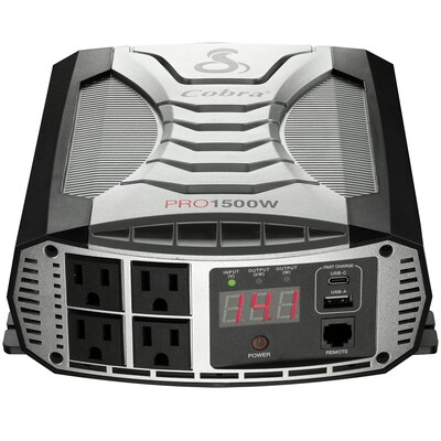 Cobra PRO 1500W Professional-Grade Power Inverter with 2 USB Ports, 4-Outlets, Black & Gray (CPI1500W)