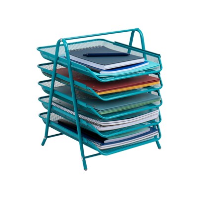 Mind Reader Network Collection Stackable Front Loading Letter Tray, Turquoise Metal (5TPAPER-TUR)