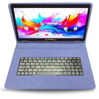 Linsay F10 Series 10.1" Tablet, Wi-Fi, Octa Core, 256GB eMMC, Android 15, with Blue Cloth Keyboard Case, Backpack, & Stylus Pen