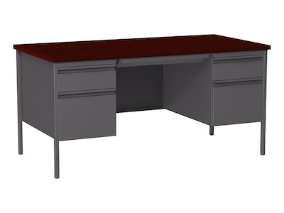 Hirsh 60W Double-Pedestal Computer Desk, Charcoal/Mahogany (20102)
