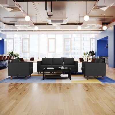 Flash Furniture Hercules Artemis LeatherSoft Sofa and 2 Chair Set, Black, 3-Pieces (ZB8921SET3BLK)