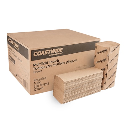 Coastwide Professional™ Recycled Multifold Paper Towels, 1-ply, 250 Sheets/Pack, 16 Packs/Carton (CW25228)