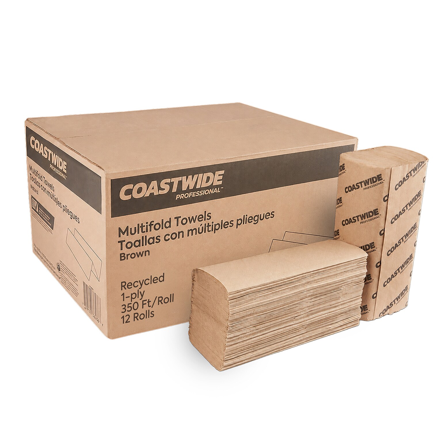 Coastwide Professional™ Recycled Multifold Paper Towels, 1-ply, 250 Sheets/Pack, 16 Packs/Carton (CW25228)