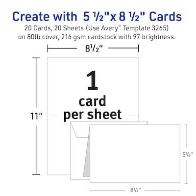 Avery Half-Fold Greeting Cards with Envelopes, 5.5" x 8.5", Matte White, Inkjet, 20/Pack (03265)