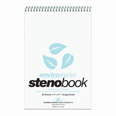 Roaring Spring Enviroshades Steno Notebook, 6" x 9", 80 Sheets/Pad, Gregg Ruled, Recycled Blue Paper, 4 Books/Pk (12284)