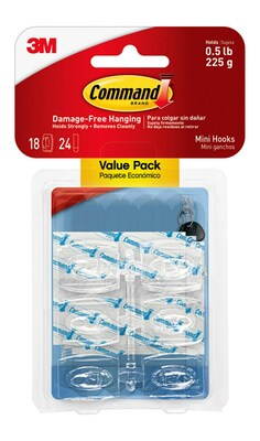 Command Damage Free Mini Hook, 0.5 lb, Clear, 18/Pack (17006CLR-18ES)