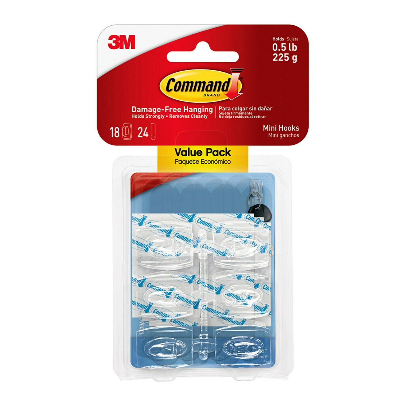 Command Damage Free Mini Hook, 0.5 lb, Clear, 18/Pack (17006CLR-18ES)