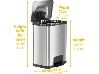 HLS Commercial Stainless Steel Step Trash Can with Hinged Lid, 13-Gallon, Silver (HLS13SS)