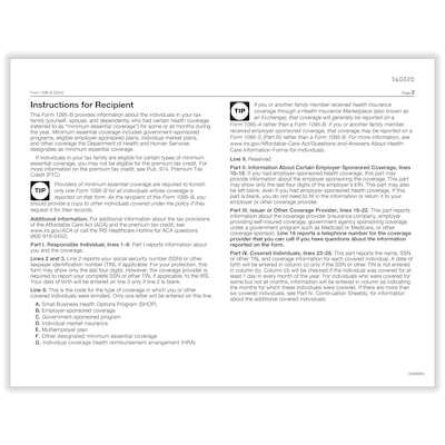 ComplyRight 2024 1095-B Tax Form, 1-Part, White/Black, 50/Pack (1095BIRS50)