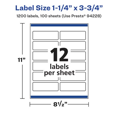Avery Laser/Inkjet Rectangle Multipurpose Labels, 3.75"  x 1.25", Glossy White, 1200/Box (94228)
