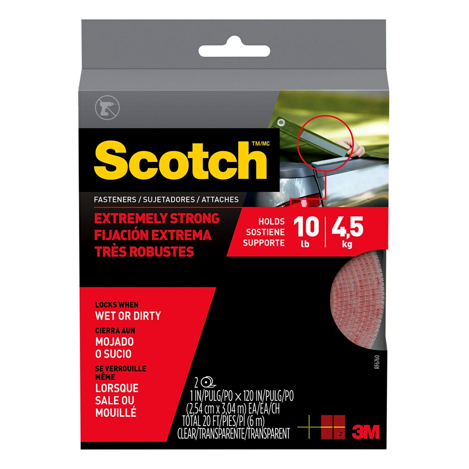 Scotch Extreme Fasteners, 1 x 10 ft., Clear, 1 Set (RF6760)