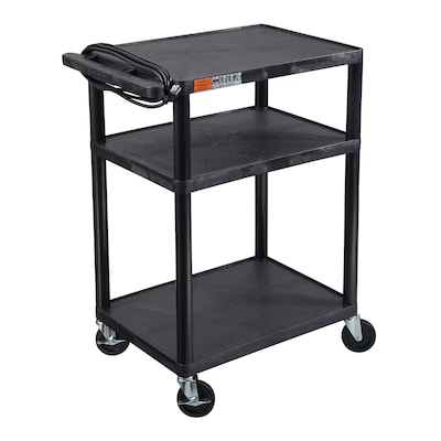 Luxor ENDURA AV 3-Shelf Media Utility Cart with Electric Power, Black (LP34E-B)