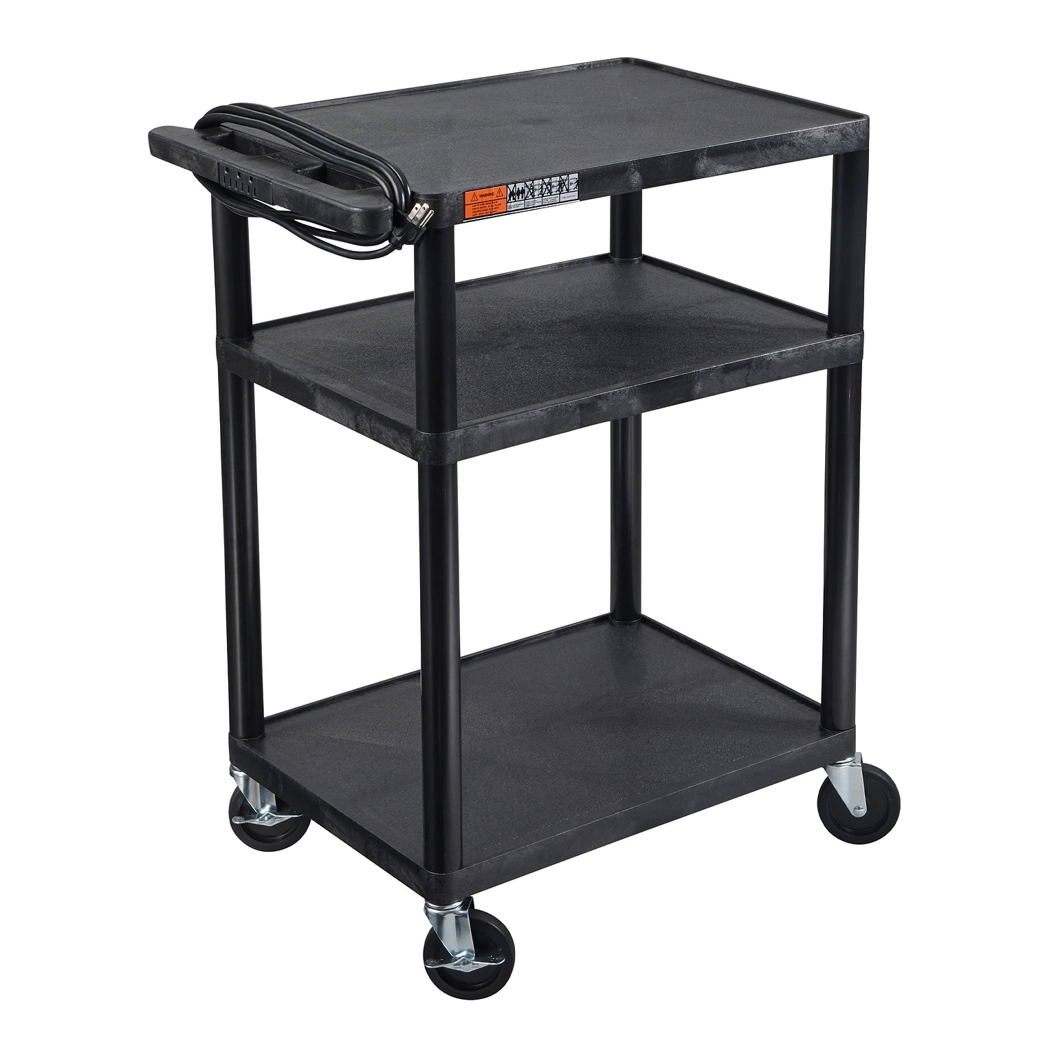 Luxor ENDURA AV 3-Shelf Media Utility Cart with Electric Power, Black (LP34E-B)
