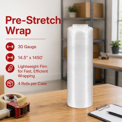 Quill Brand® 14.5" x 1450' 30 Gauge Pre-Stretched Stretch Wrap, Clear, 4/Carton (ST1805168)